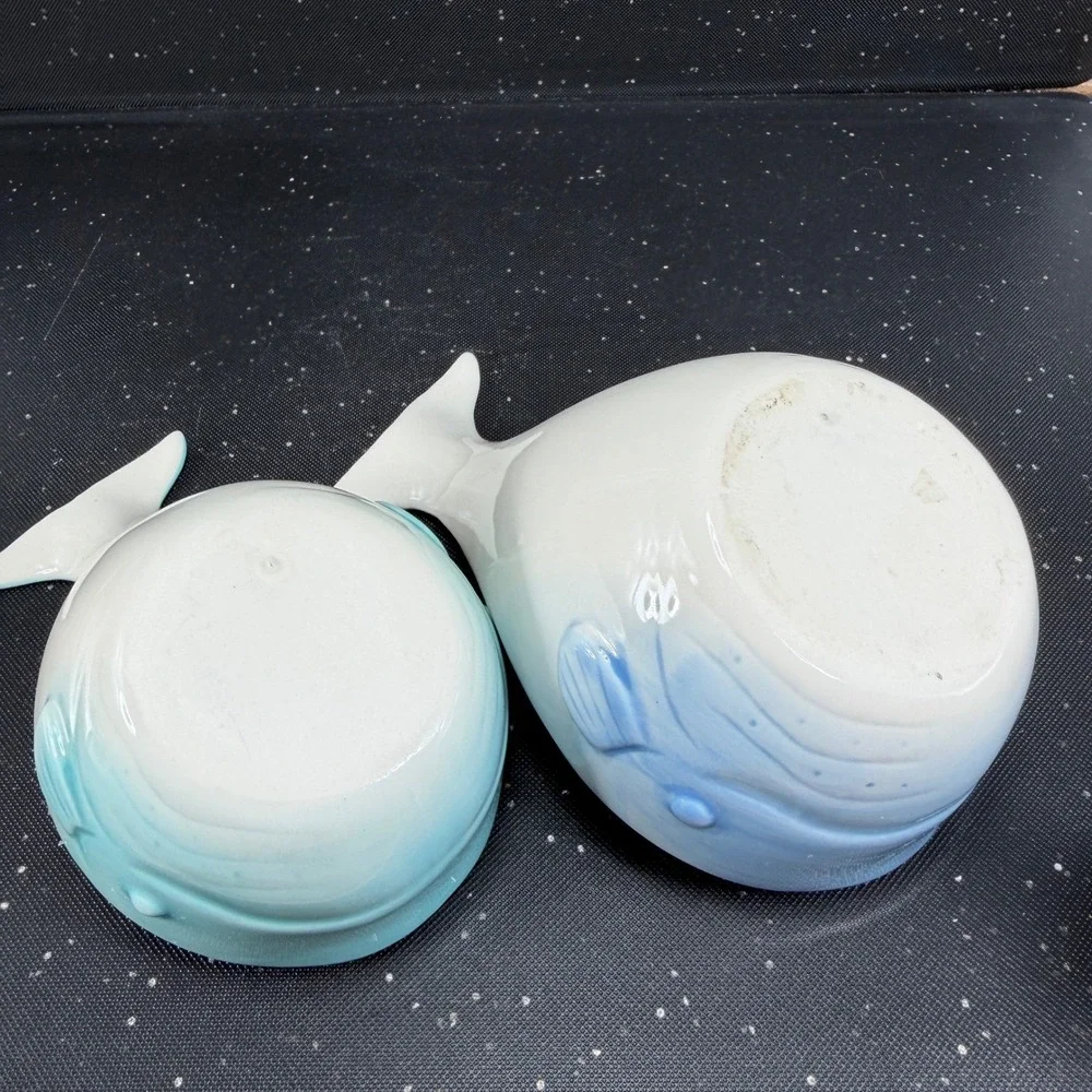 Anthropologie Whale Ceramic Measuring Cup Set Blue Teal 4 Piece Nesting Set